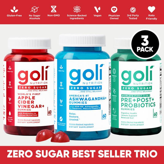Zero Sugar Best Seller Trio: World’s First 3-in-1 Bundle: Probiotic, Aswagandha & Vitamin D